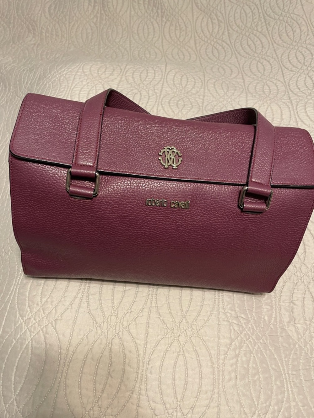 Roberto Cavalli Plum Purple Leather Satchel with Top Handles